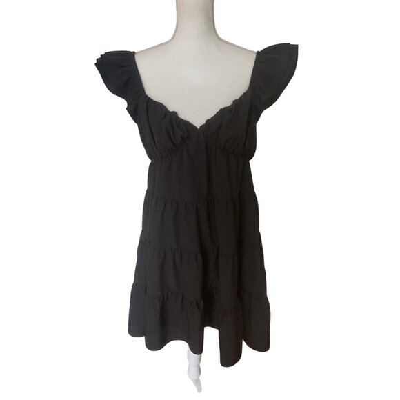 Anthropologie Endless Rose Tiered Mini Dress Black‎ Size M - Picture 2 of 9